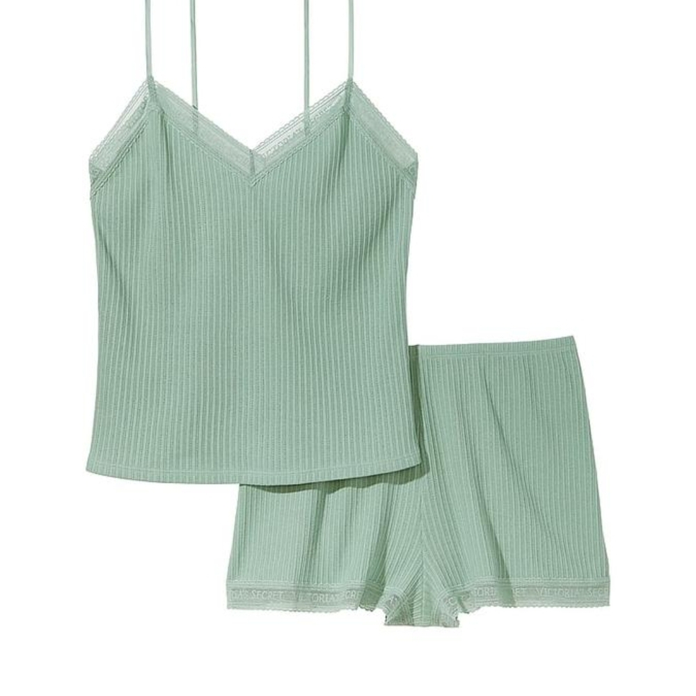 Victoria's Secret Mint Green Pointelle Lace Trim Pajama Set